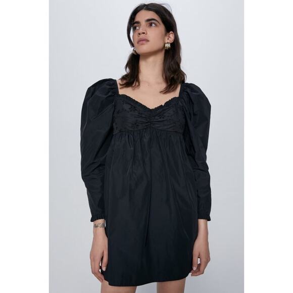 Zara Dresses & Skirts - NWOT Zara Black Embroidered Puff Sleeve Mini Dress